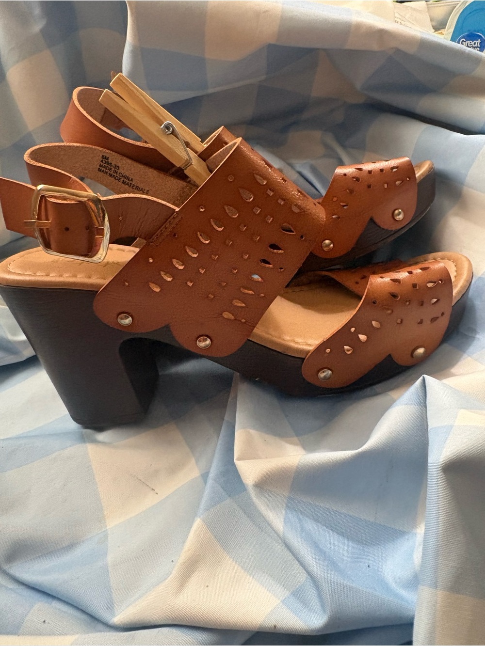 Altared State Women’s Tan Leather Cutout Platform Sandals SZ 8 Crafted.3”Heels